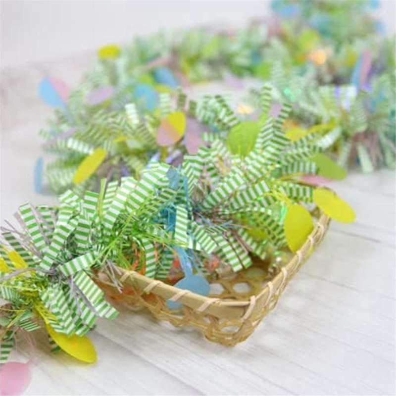 Easter Tinsel Garland Spring Green Hanging Stripe with Colorful Egg, Hanging Ornaments for Easter Ho