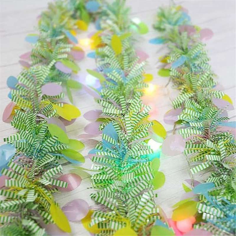 Easter Tinsel Garland Spring Green Hanging Stripe with Colorful Egg, Hanging Ornaments for Easter Ho