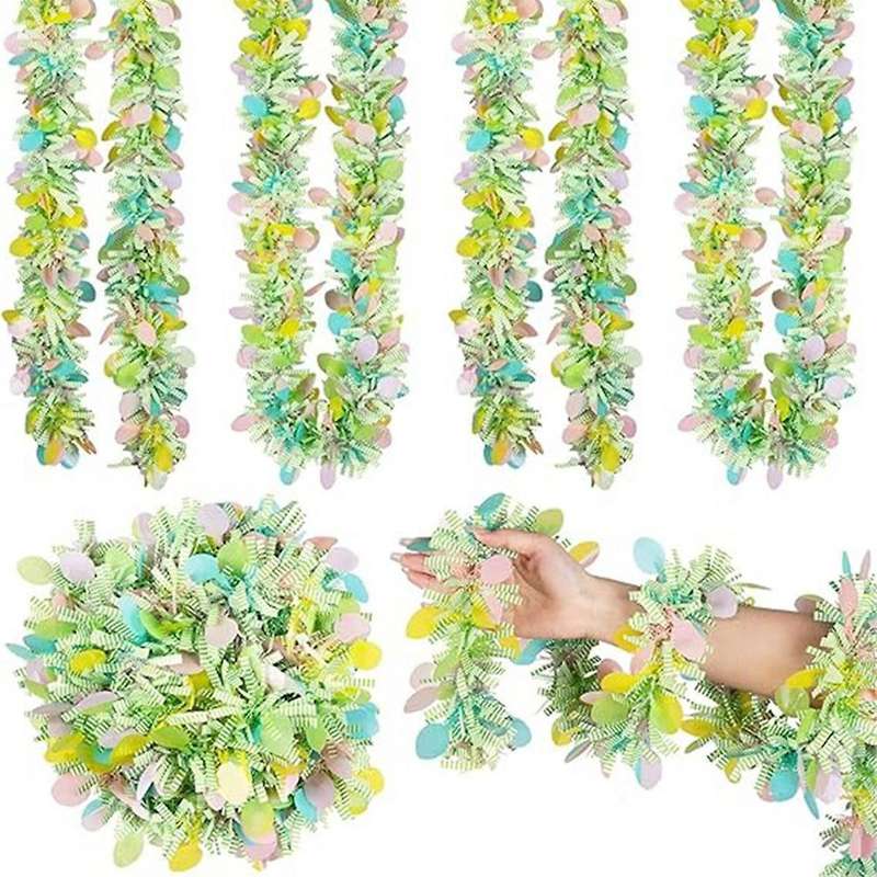 Easter Tinsel Garland Spring Green Hanging Stripe with Colorful Egg, Hanging Ornaments for Easter Ho