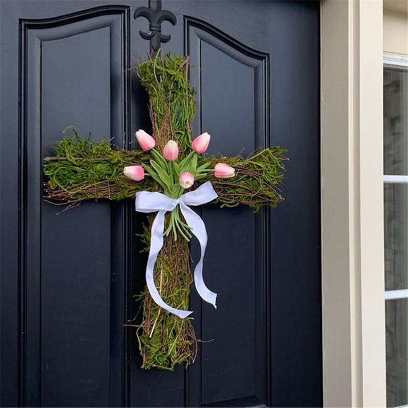Easter Wreath Decor for Front Door, Easter Wreath Sign, Easter Flowers Spring Wreath Garland for Wal
