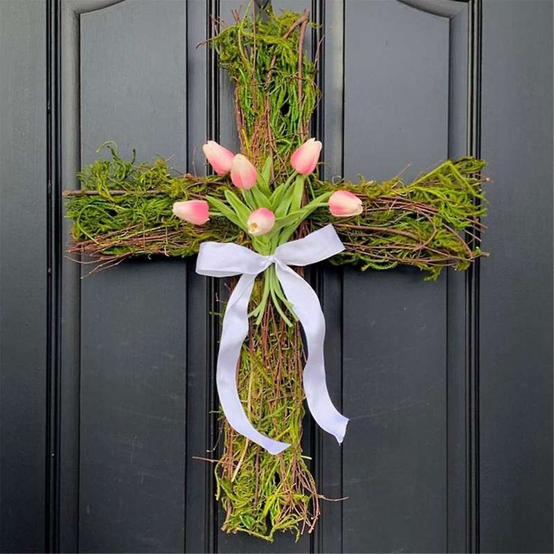 Easter Wreath Decor for Front Door, Easter Wreath Sign, Easter Flowers Spring Wreath Garland for Wal
