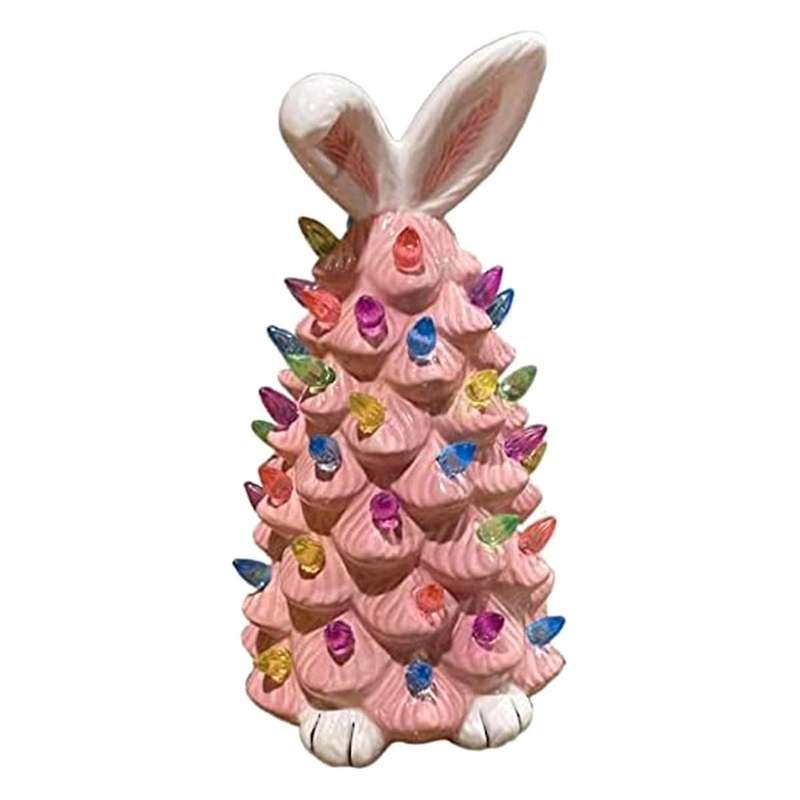 Easter Rabbit Ornaments, Pink Resin Rabbit Tree Figurines , Rabbit Crafts Resin Ornaments, Easter Pa