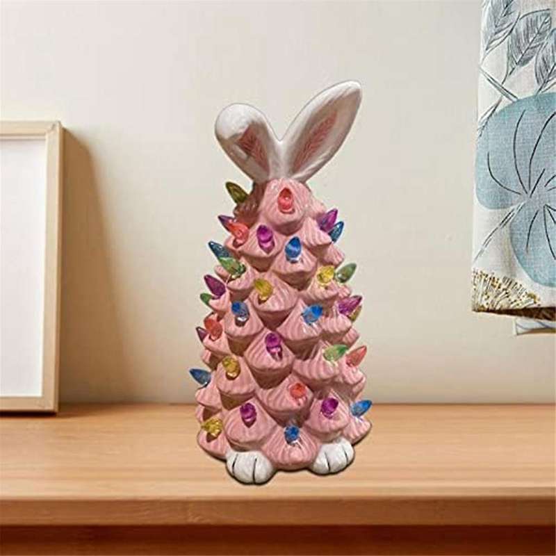 Easter Rabbit Ornaments, Pink Resin Rabbit Tree Figurines , Rabbit Crafts Resin Ornaments, Easter Pa