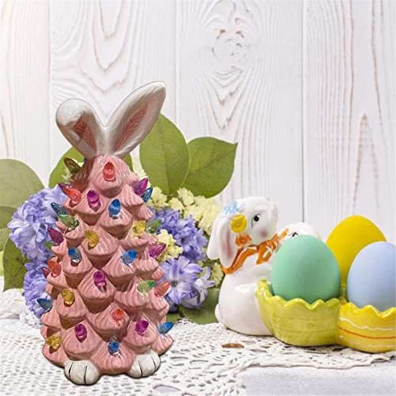 Easter Rabbit Ornaments, Pink Resin Rabbit Tree Figurines , Rabbit Crafts Resin Ornaments, Easter Pa