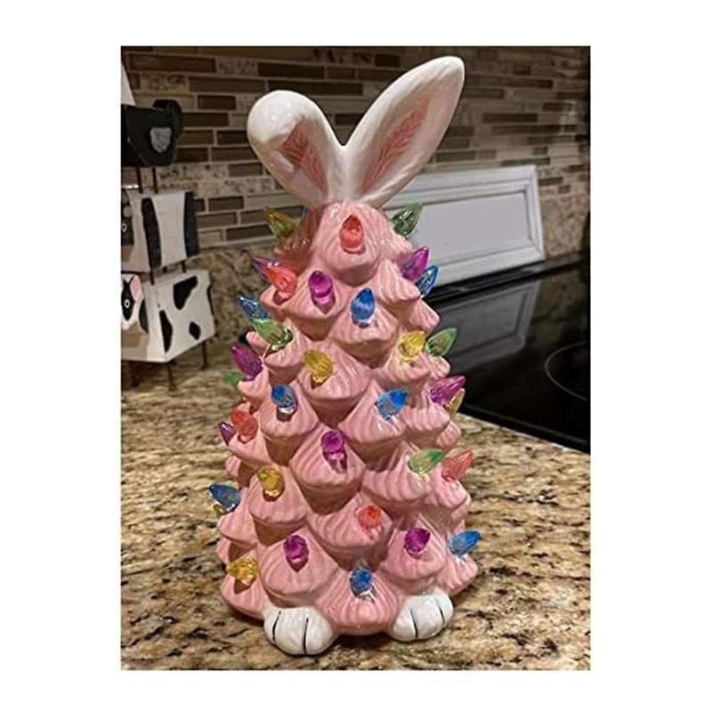 Easter Rabbit Ornaments, Pink Resin Rabbit Tree Figurines , Rabbit Crafts Resin Ornaments, Easter Pa