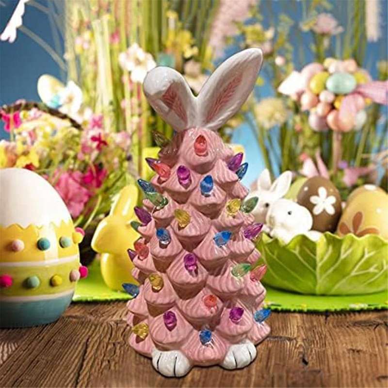Easter Rabbit Ornaments, Pink Resin Rabbit Tree Figurines , Rabbit Crafts Resin Ornaments, Easter Pa