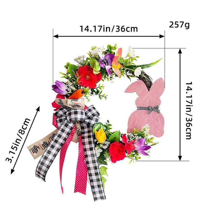 Easter Wreath for Front Door Decoration Easter Egg Bunny Flower Garland for Front Door Spring Door W