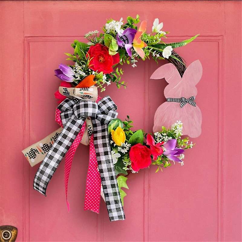Easter Wreath for Front Door Decoration Easter Egg Bunny Flower Garland for Front Door Spring Door W