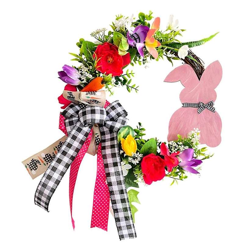 Easter Wreath for Front Door Decoration Easter Egg Bunny Flower Garland for Front Door Spring Door W