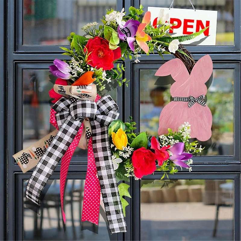 Easter Wreath for Front Door Decoration Easter Egg Bunny Flower Garland for Front Door Spring Door W