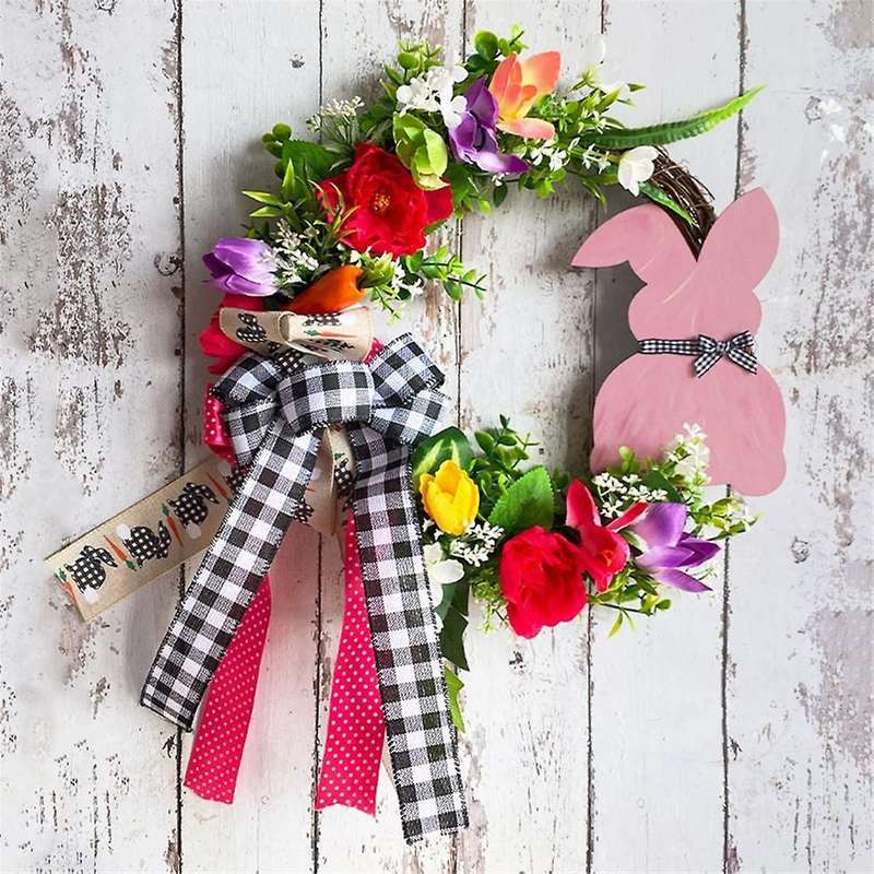 Easter Wreath for Front Door Decoration Easter Egg Bunny Flower Garland for Front Door Spring Door W