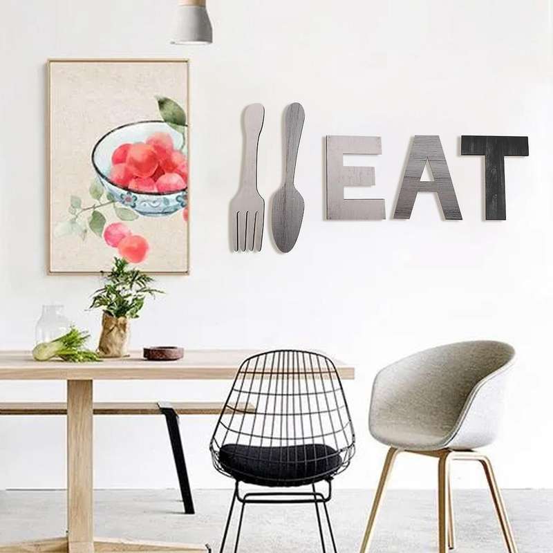 Eat Sign, Fork and Spoon Wall Decor, Rustic Wood Eat Decoration,decoration Hang Wood Letters for W