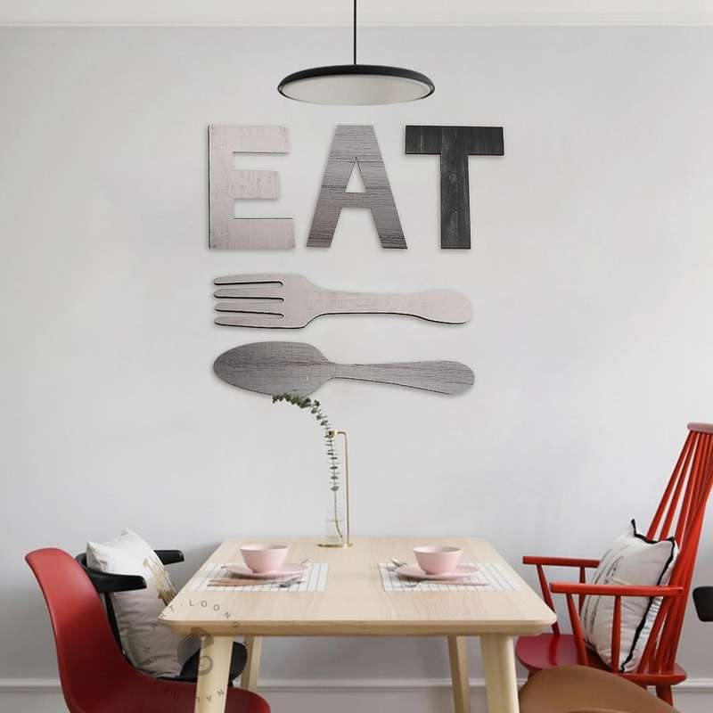 Eat Sign, Fork and Spoon Wall Decor, Rustic Wood Eat Decoration,decoration Hang Wood Letters for W