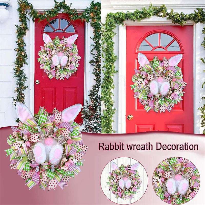 Easter Wreaths for Front Door, Rabbit Wreaths with , Spring Easter Wreaths Rabbit Garland Easter Dec