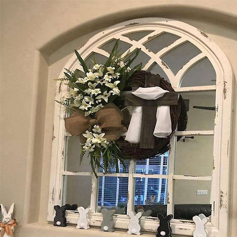 Easter Wreath with Garland, Easter Wreath Decor for Front Door , Artificial Celebration Wreath Whit