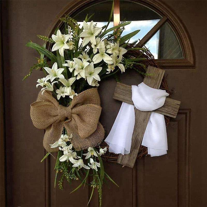 Easter Wreath with Garland, Easter Wreath Decor for Front Door , Artificial Celebration Wreath Whit