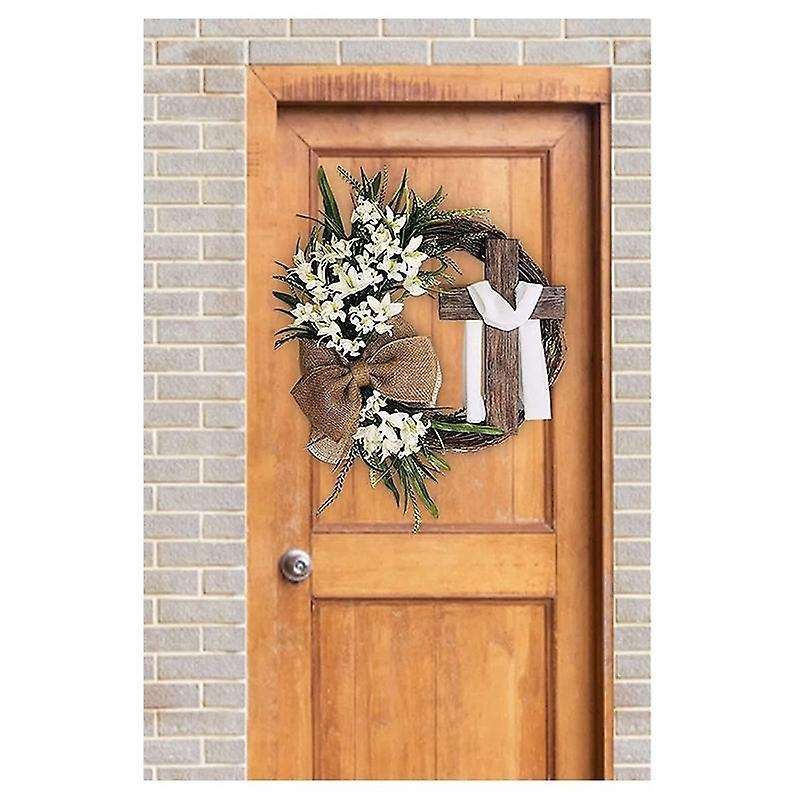 Easter Wreath with Garland, Easter Wreath Decor for Front Door , Artificial Celebration Wreath Whit