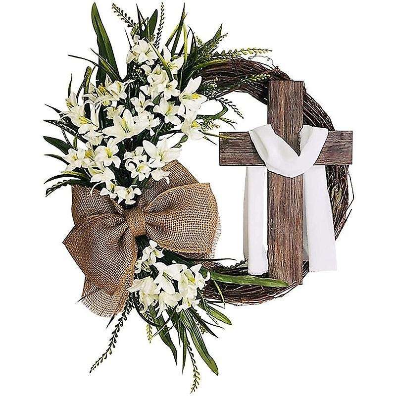 Easter Wreath with Garland, Easter Wreath Decor for Front Door , Artificial Celebration Wreath Whit