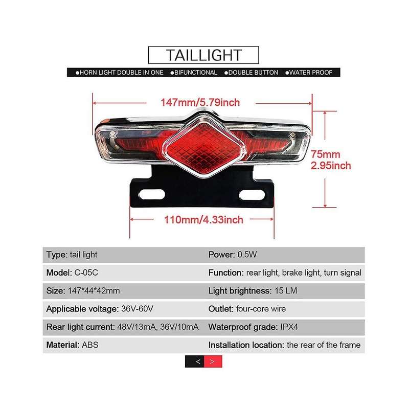 Ebike Headlight Taillight Dk336 Set Front/rear Light Electric Bike Led Lights Set for 36v 48v 52v 60