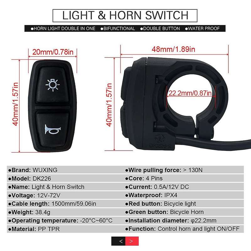 Ebike Light Set Include Ebike Headlight Electric Bike Tail Lamp DC 12V 24V 36V 48V 52V 72V LED Elect