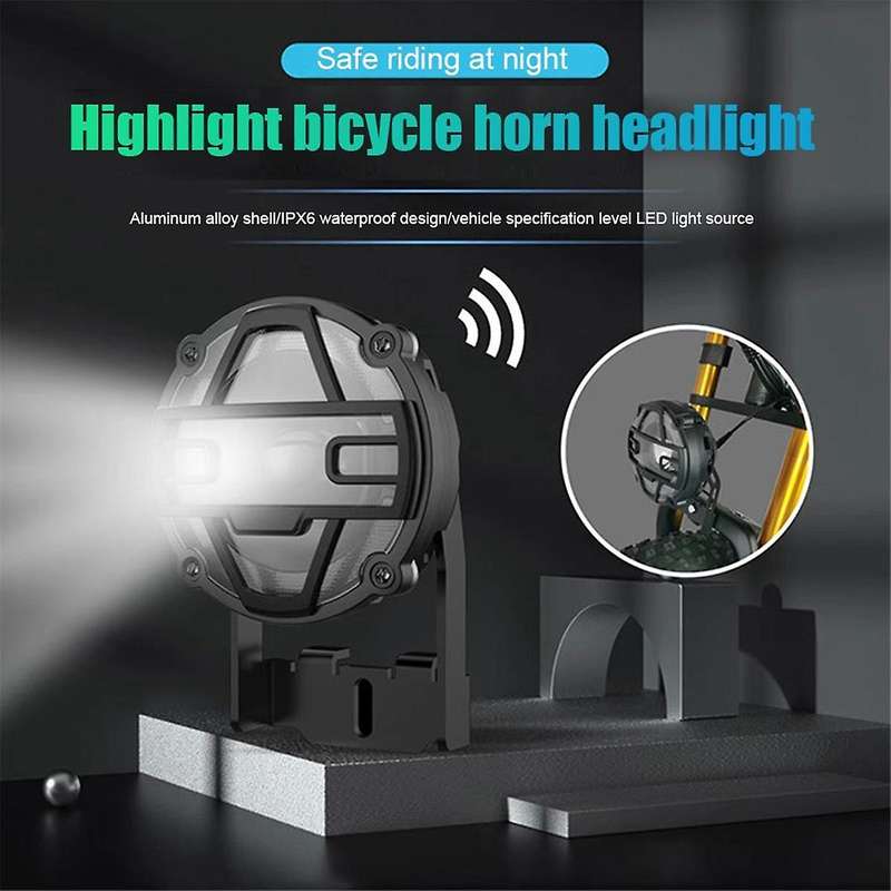 E-Bike Headlights 36V 48V Electric Bicycle Horn Light Waterproof Aluminium Alloy Head Light Night Ri