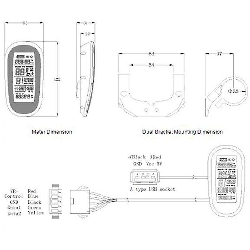 E-Bike Motor KT-LCD6 Electric LCD Display Meter Intelligent Control Panel with Waterproof Connector