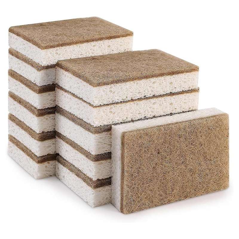 Eco-Friendly Natural Sponges for Dishes 12 Pack - Biodegradable Kitchen Sponge with Compostable Coco