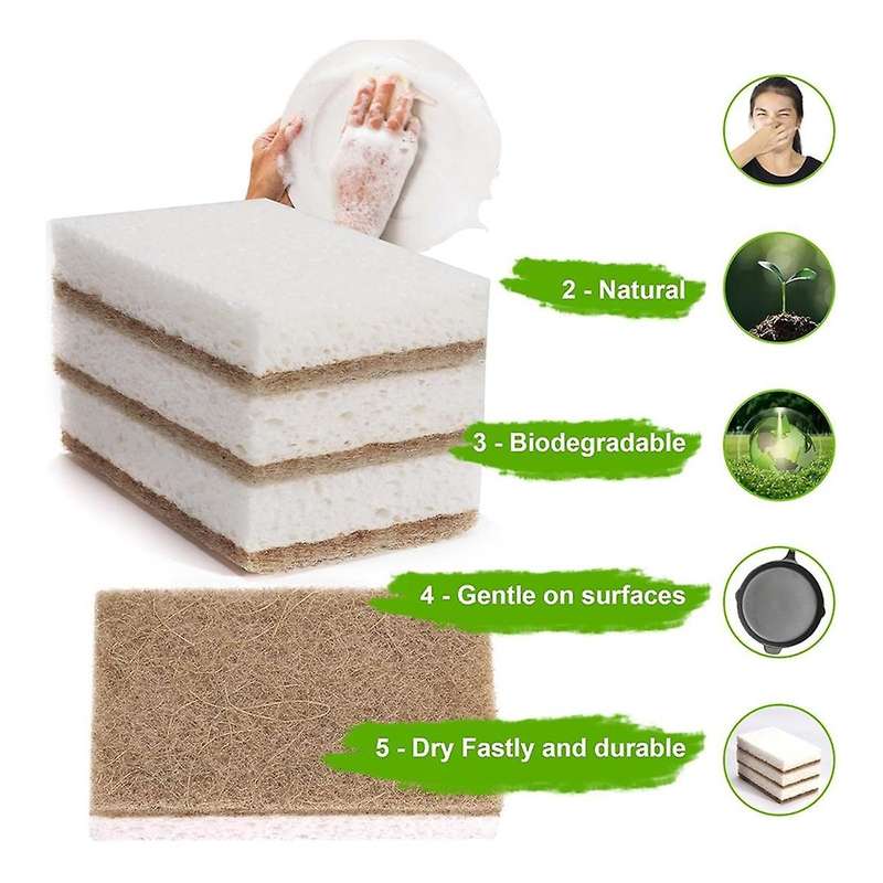 Eco-Friendly Natural Sponges for Dishes 12 Pack - Biodegradable Kitchen Sponge with Compostable Coco