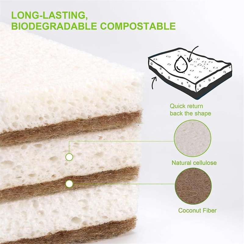 Eco-Friendly Natural Sponges for Dishes 12 Pack - Biodegradable Kitchen Sponge with Compostable Coco