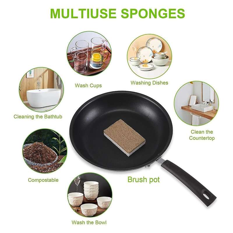 Eco-Friendly Natural Sponges for Dishes 12 Pack - Biodegradable Kitchen Sponge with Compostable Coco