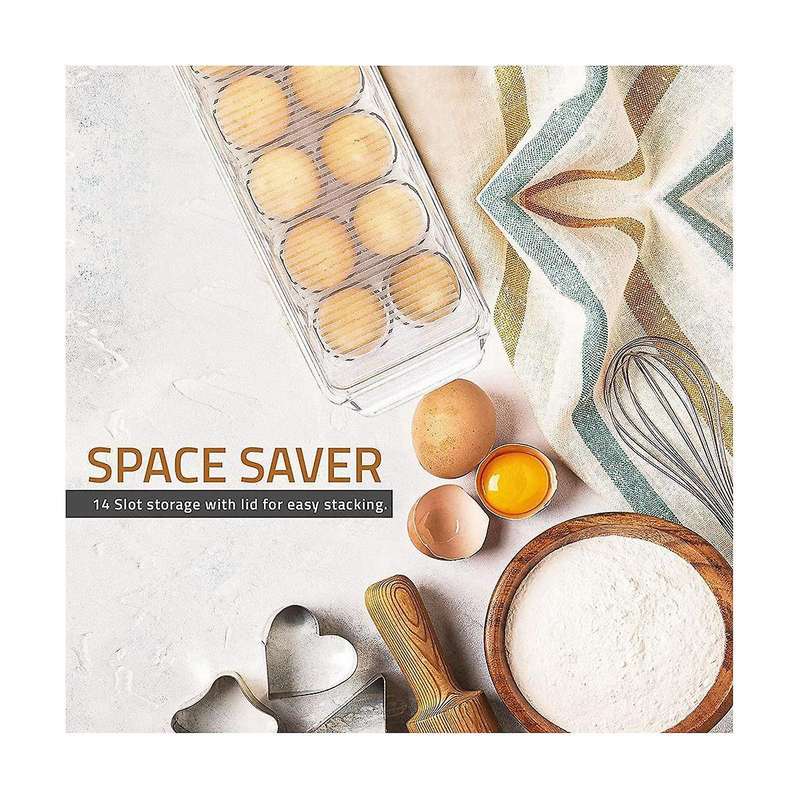 Egg Container 14 Egg Container with Lid & Handle, Egg Holder for Refrigerator, Egg Storage & Egg Tr