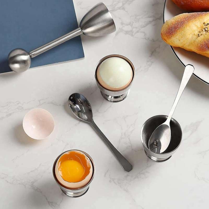 Egg Cups for Soft Boiled Eggs, Egg Topper Set Stainless Steel Shell Remover Separator Cutter for Ki