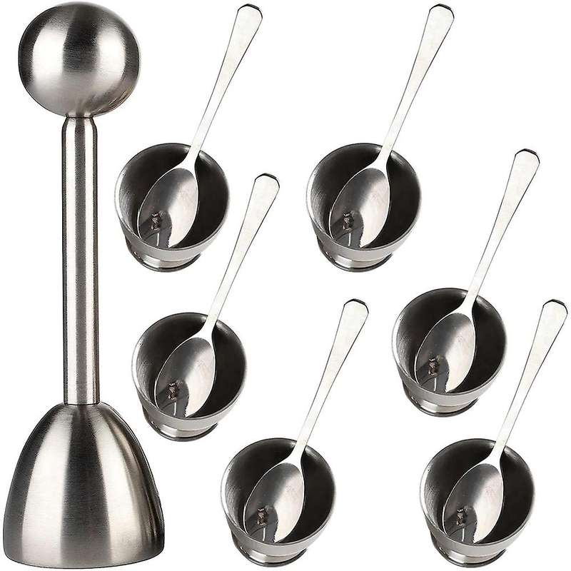 Egg Cups for Soft Boiled Eggs, Egg Topper Set Stainless Steel Shell Remover Separator Cutter for Ki