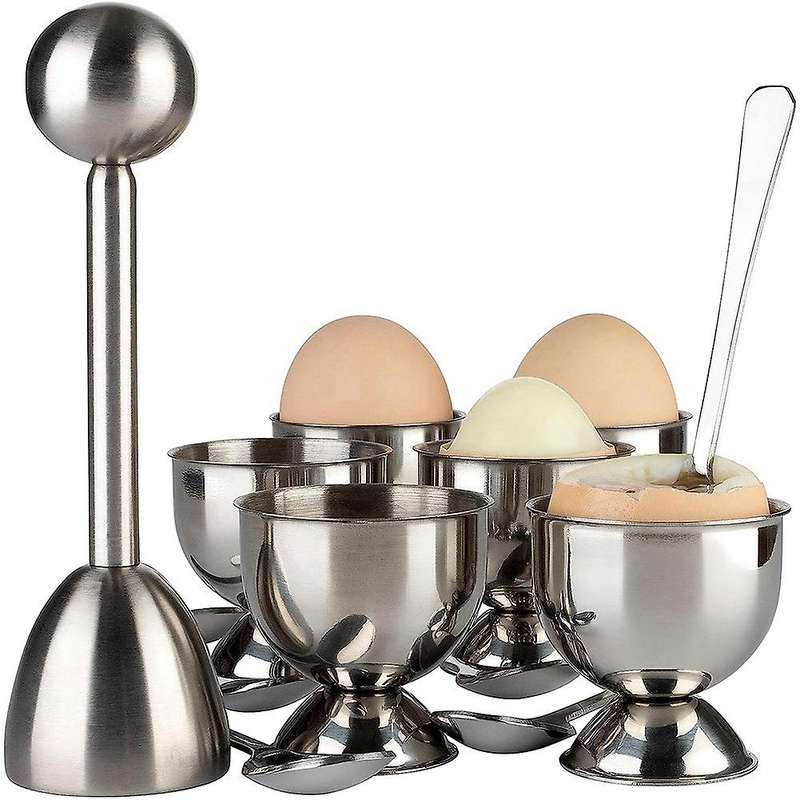 Egg Cups for Soft Boiled Eggs, Egg Topper Set Stainless Steel Shell Remover Separator Cutter for Ki