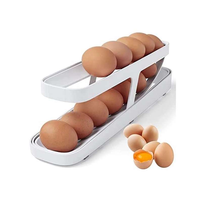 Egg Dispenser, Automatic Rolling Egg Container, 2 Tier Egg Dispenser, Space Saver for Freezer, 4-pa