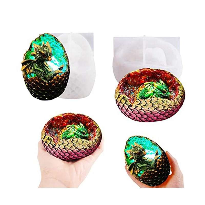 Egg Mold, 2 Styles Of Resin Animal Molds with Finely Carved Dragon Scale Design, 3d Dinosaur Silic