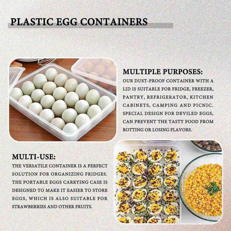 Egg Holder Compatible Refrigerator, Deviled Egg Tray Carrier with Lid Fridge Egg Storage Stackable P