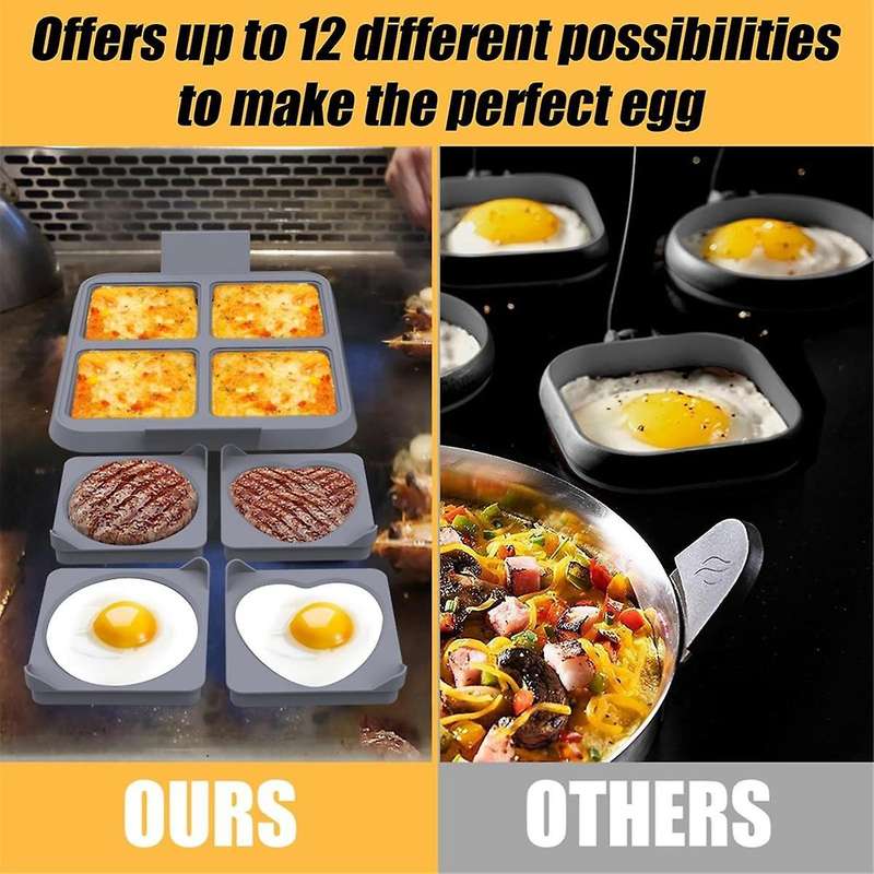Egg Rings for Frying Eggs, 3in1 Silicone Round Square Heart Fried Egg Cooker Ring for Blackstone, Gr