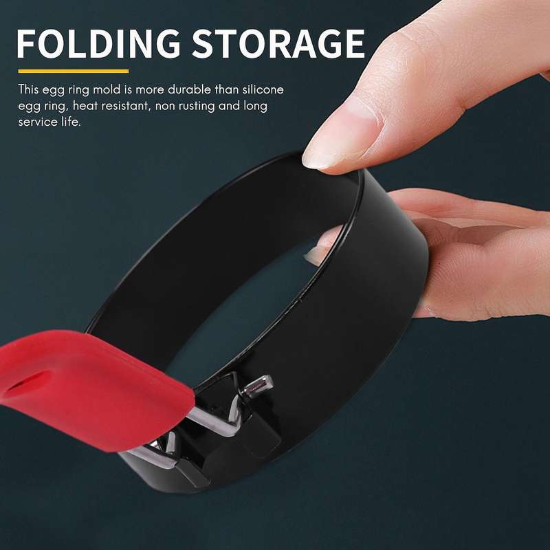 Egg Rings,4pcs Stainless Steel Egg Rings Non Stick Set with Folding Handle,cooking Tool Suitable Fo