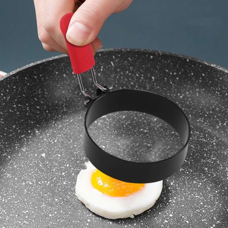 Egg Rings,4pcs Stainless Steel Egg Rings Non Stick Set with Folding Handle,cooking Tool Suitable Fo