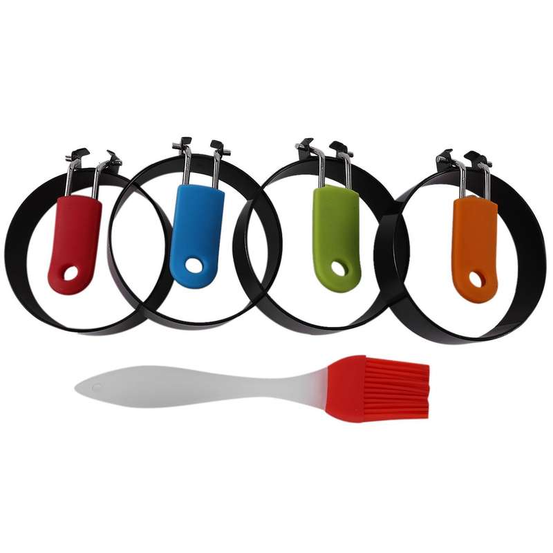 Egg Rings,4pcs Stainless Steel Egg Rings Non Stick Set with Folding Handle,cooking Tool Suitable Fo