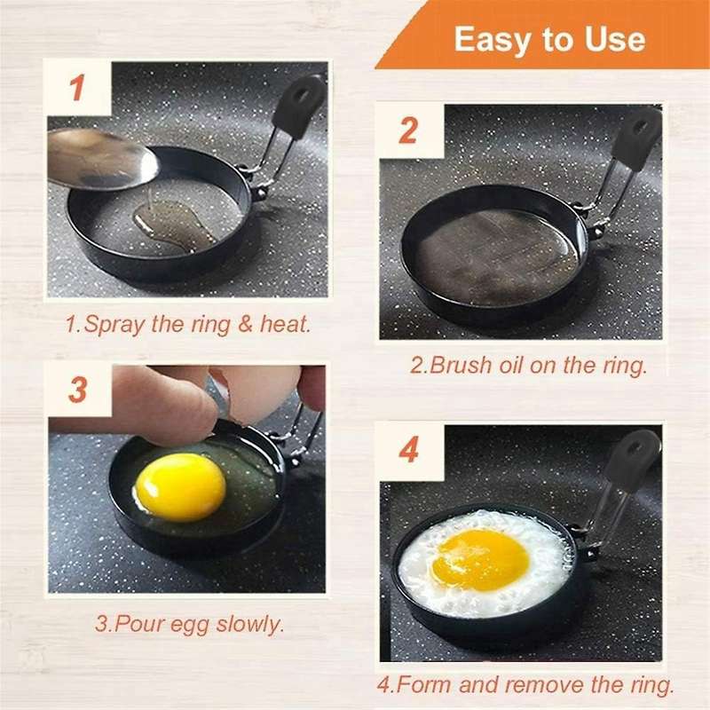 Egg Rings Set of 2 with Silicone Handle, Large Ring for Frying Eggs, Round Mold for English Muffins