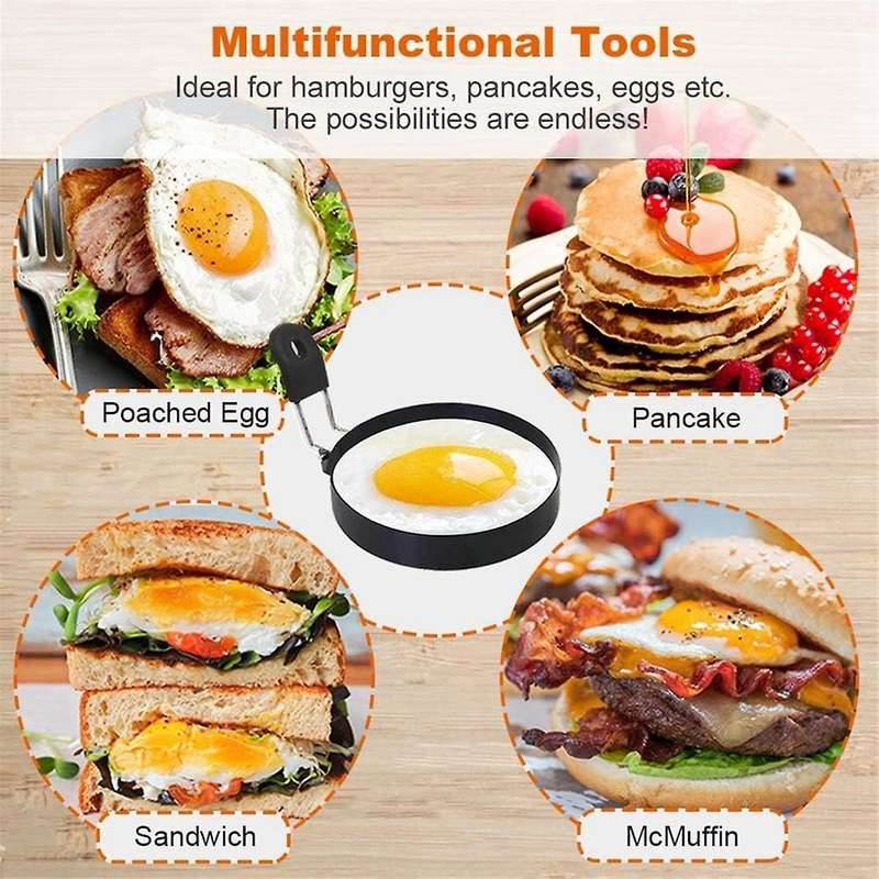 Egg Rings Set of 2 with Silicone Handle, Large Ring for Frying Eggs, Round Mold for English Muffins
