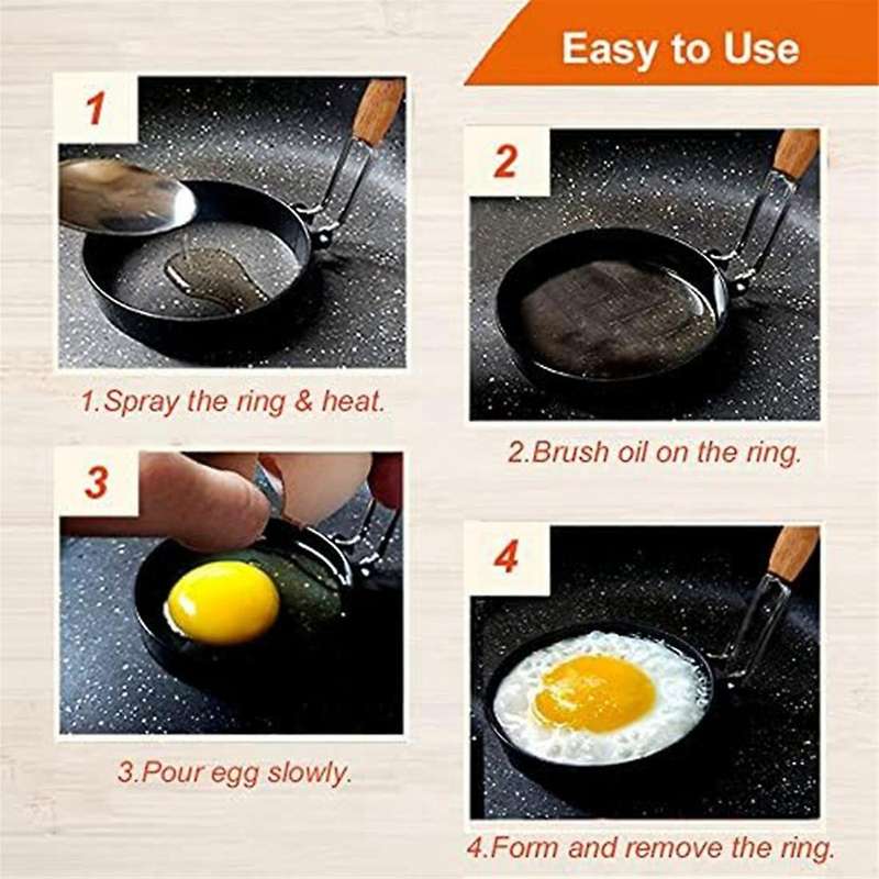 Egg Ring with Wooden Handle, -Ring for Frying Eggs, Round Mold for Muffins - Griddle Cooking Shaper