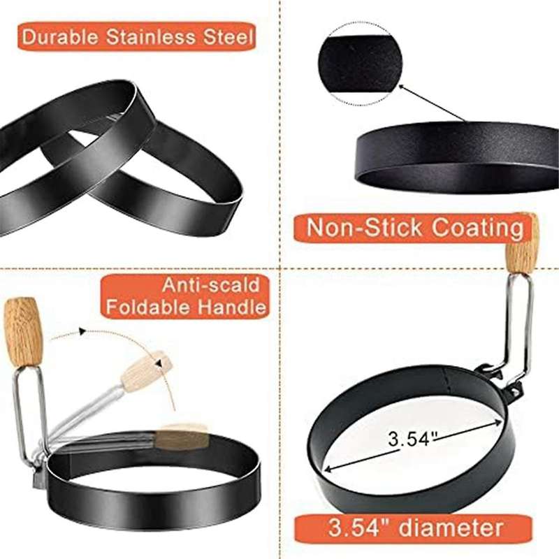 Egg Ring with Wooden Handle, -Ring for Frying Eggs, Round Mold for Muffins - Griddle Cooking Shaper