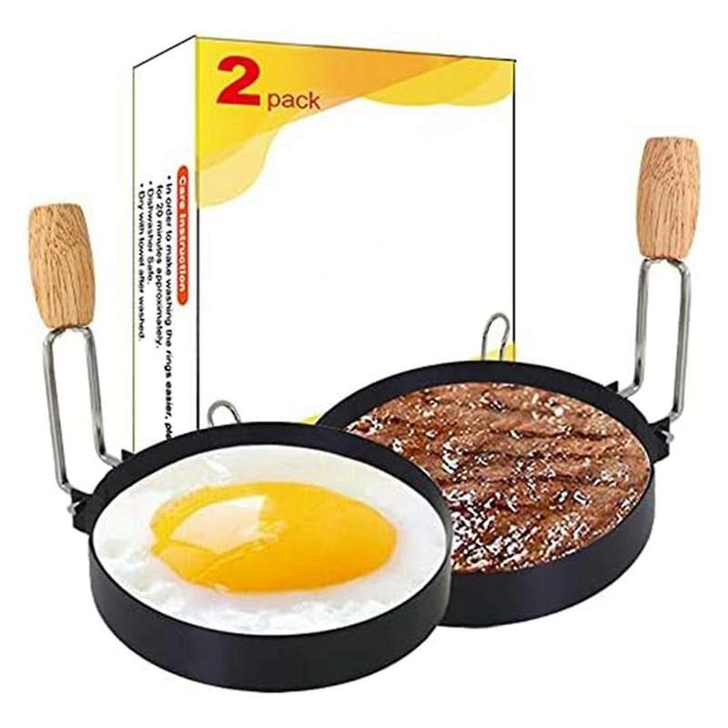Egg Ring with Wooden Handle, -Ring for Frying Eggs, Round Mold for Muffins - Griddle Cooking Shaper
