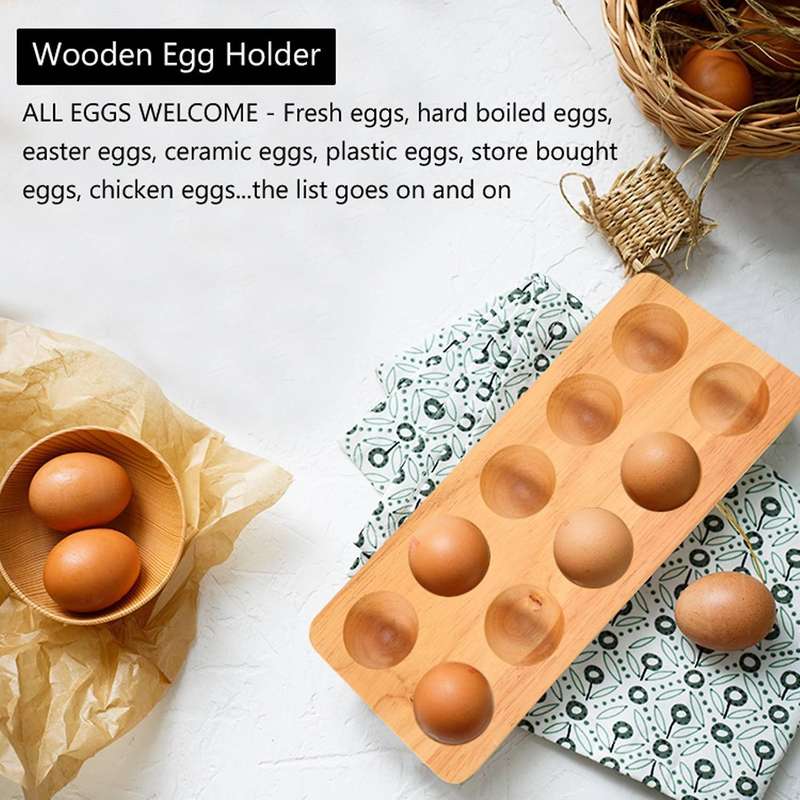 Egg Tray Wooden Egg Holder for Eggs Usable In Kitchen Refrigerator, Or Countertop for Display Or