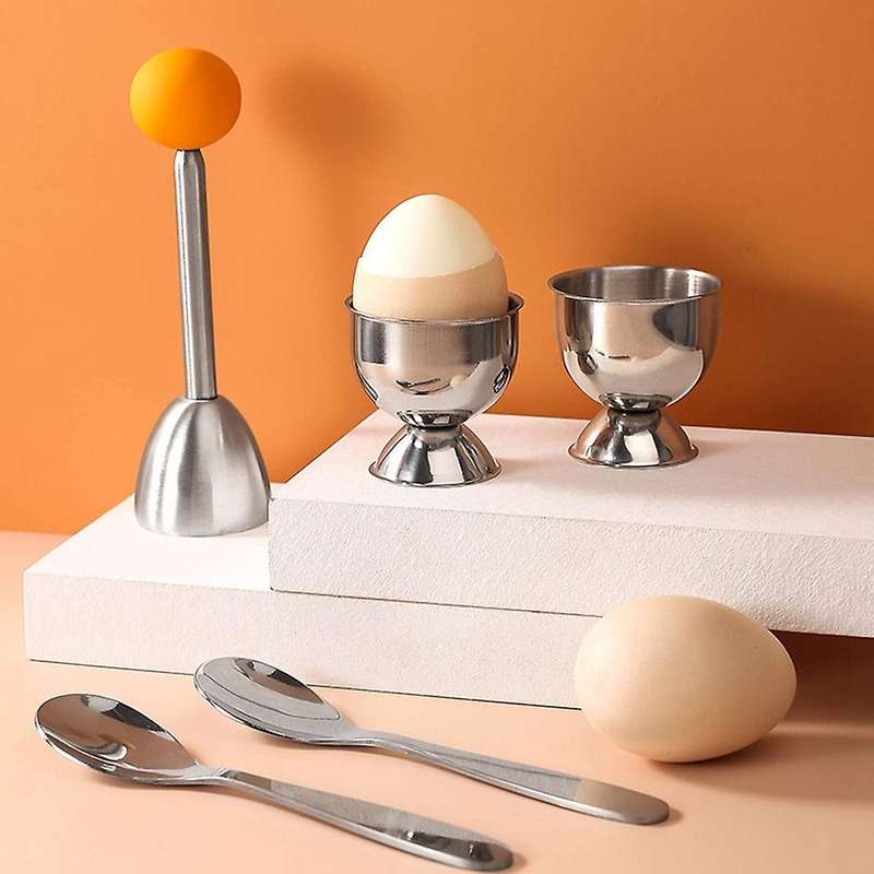 Egg Topper Set Soft Hard Boiled Eggs Separator Tool 2 Egg Cups,2 Metal Spoons&1 Soft Boiled Egg Cut