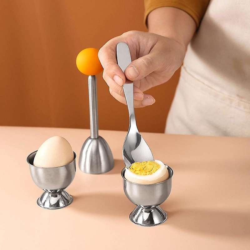 Egg Topper Set Soft Hard Boiled Eggs Separator Tool 2 Egg Cups,2 Metal Spoons&1 Soft Boiled Egg Cut