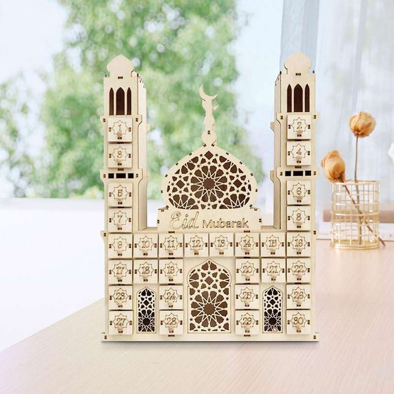 Eid Mubarak Countdown Calendar DIY Wood Ramadan Decoration Wooden Small Candy Gift Drawer Party Dec